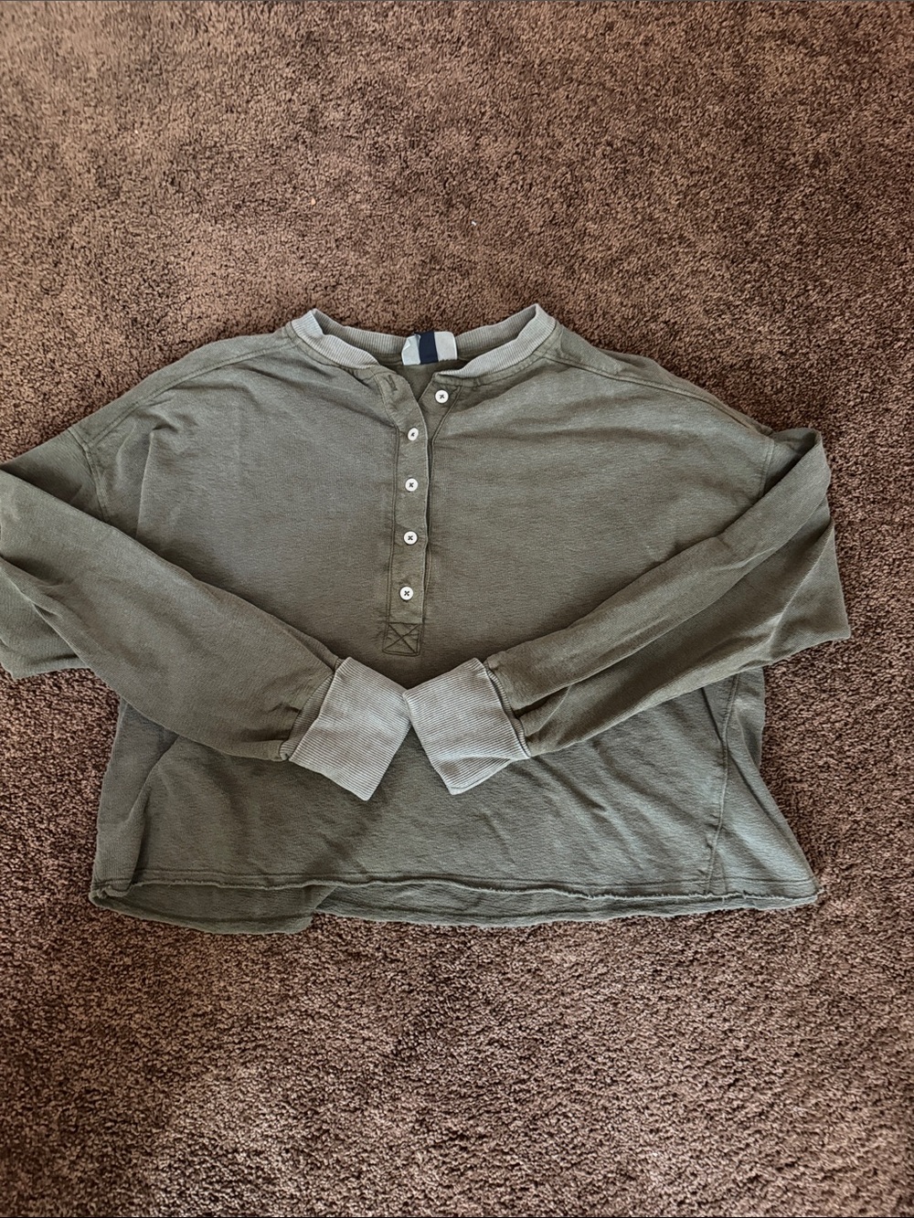 Universal Thread Olive Green Ribbed Henley Top